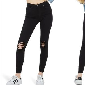 Petite High Waisted Black Ripped Jeans